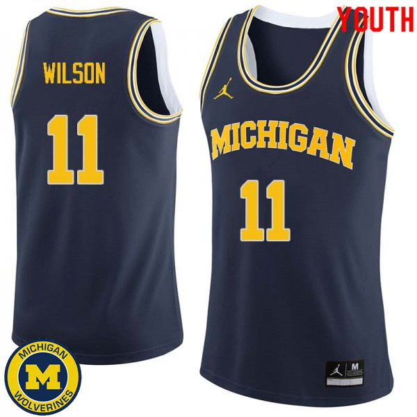 Youth Michigan Wolverines #11 Luke Wilson Navy University Basketball Jersey